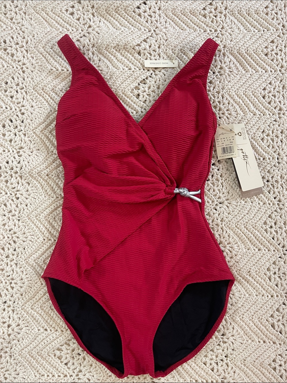 Gottex Harbourside Textured Surplice One-Piece Red Swimsuit 10 - Picture 5 of 15